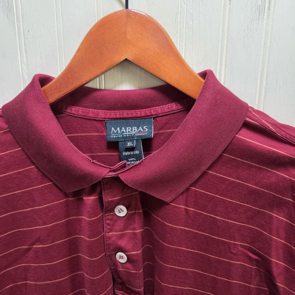 Marbas Polo Shirt Mens XL Red Stripe Mercerized Cotton Golf Made In Italy Top